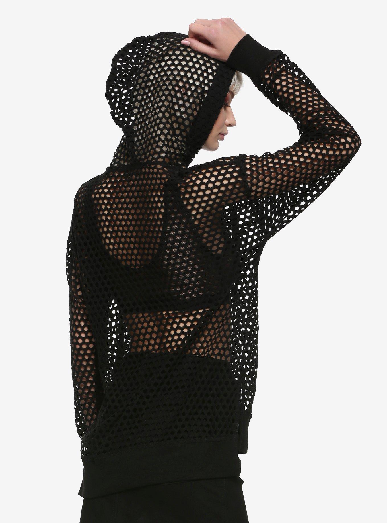 Black Fishnet Hoodie, BLACK, alternate