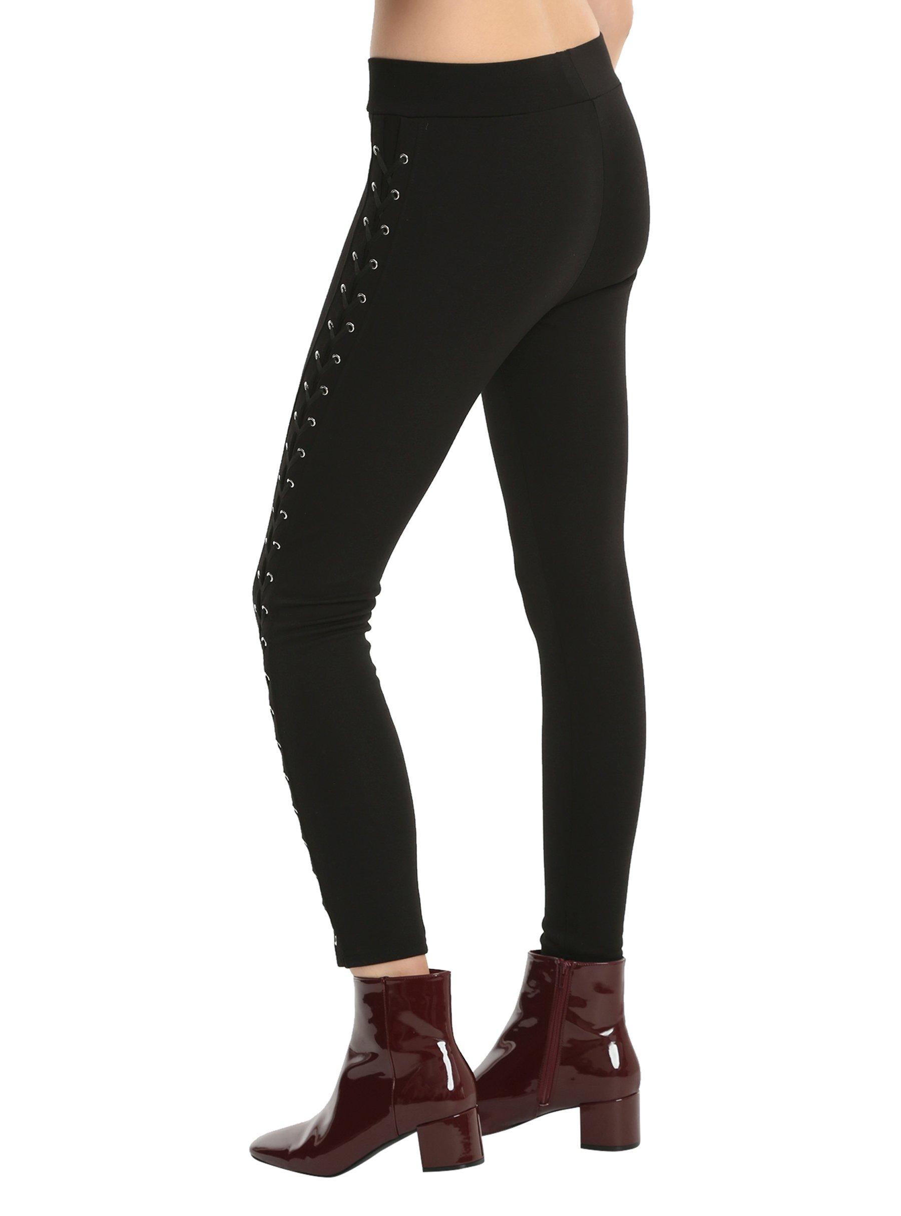 Black Lace-Up Leggings, , alternate