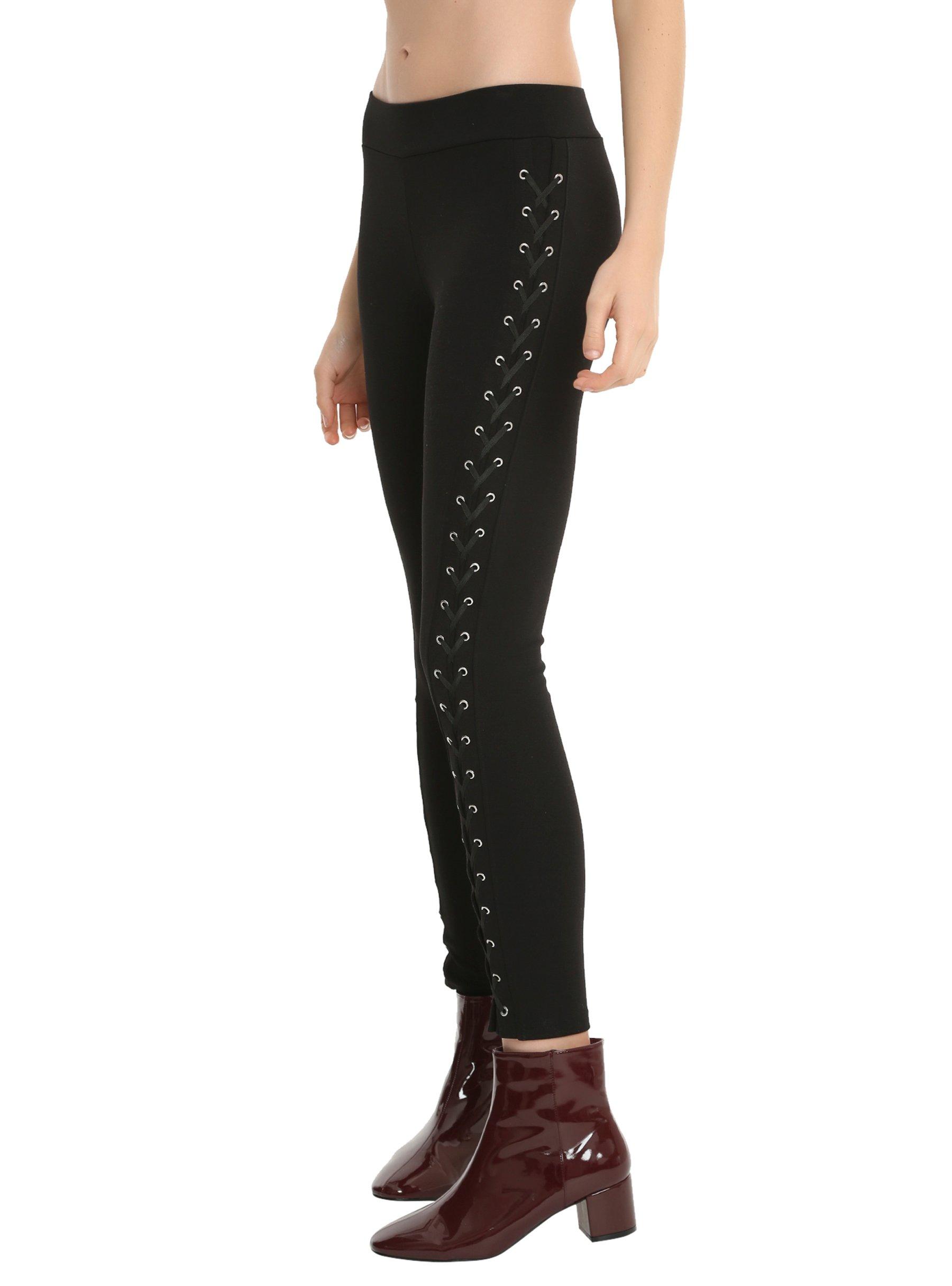 Black Lace-Up Leggings, , alternate