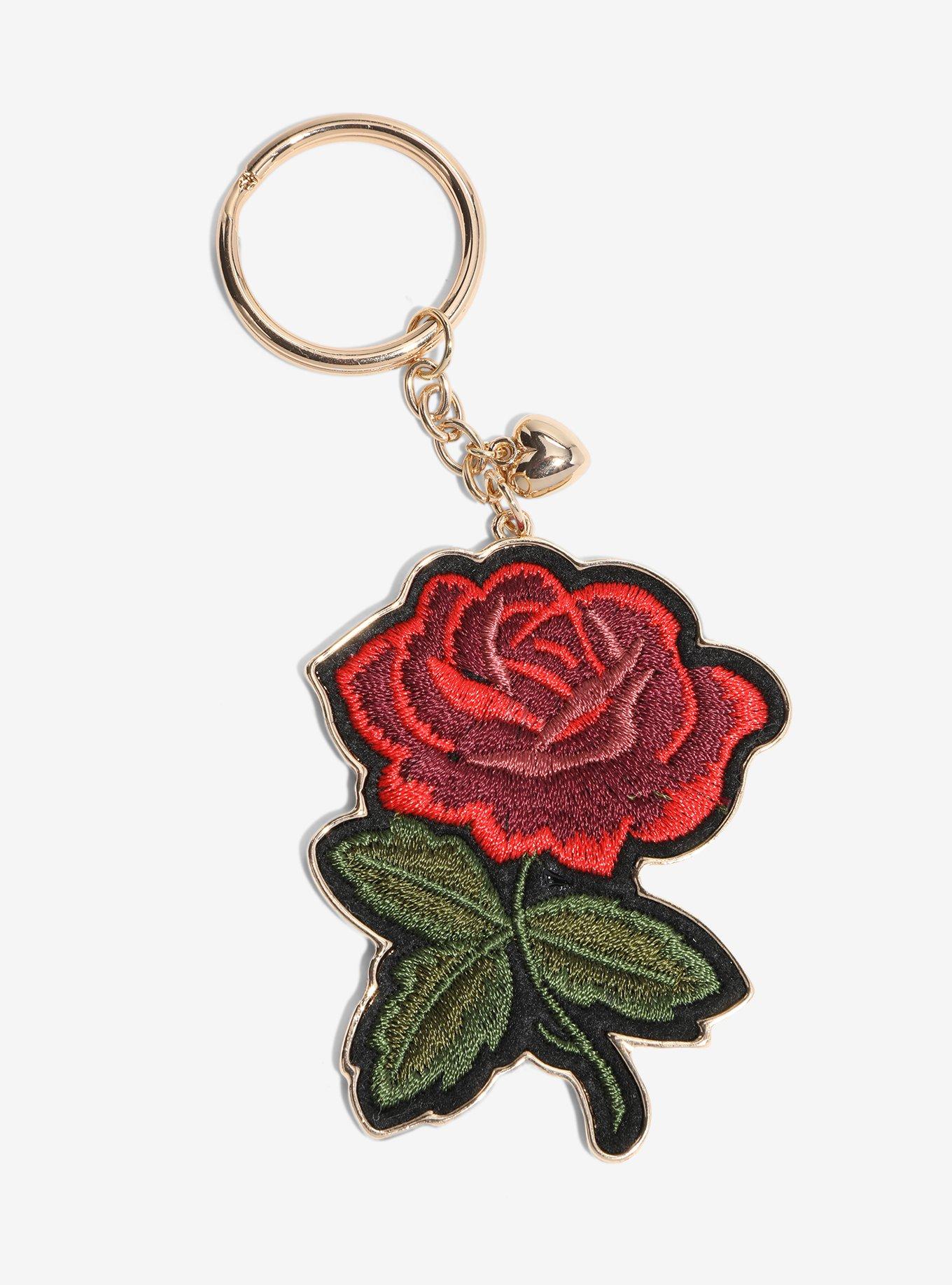 Embroidered Rose Key Chain, , alternate
