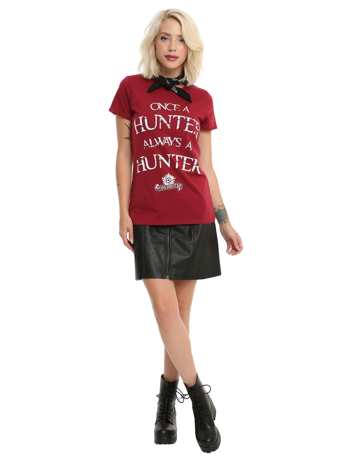 Supernatural Once A Hunter Always A Hunter Girls T-Shirt, BURGUNDY, alternate