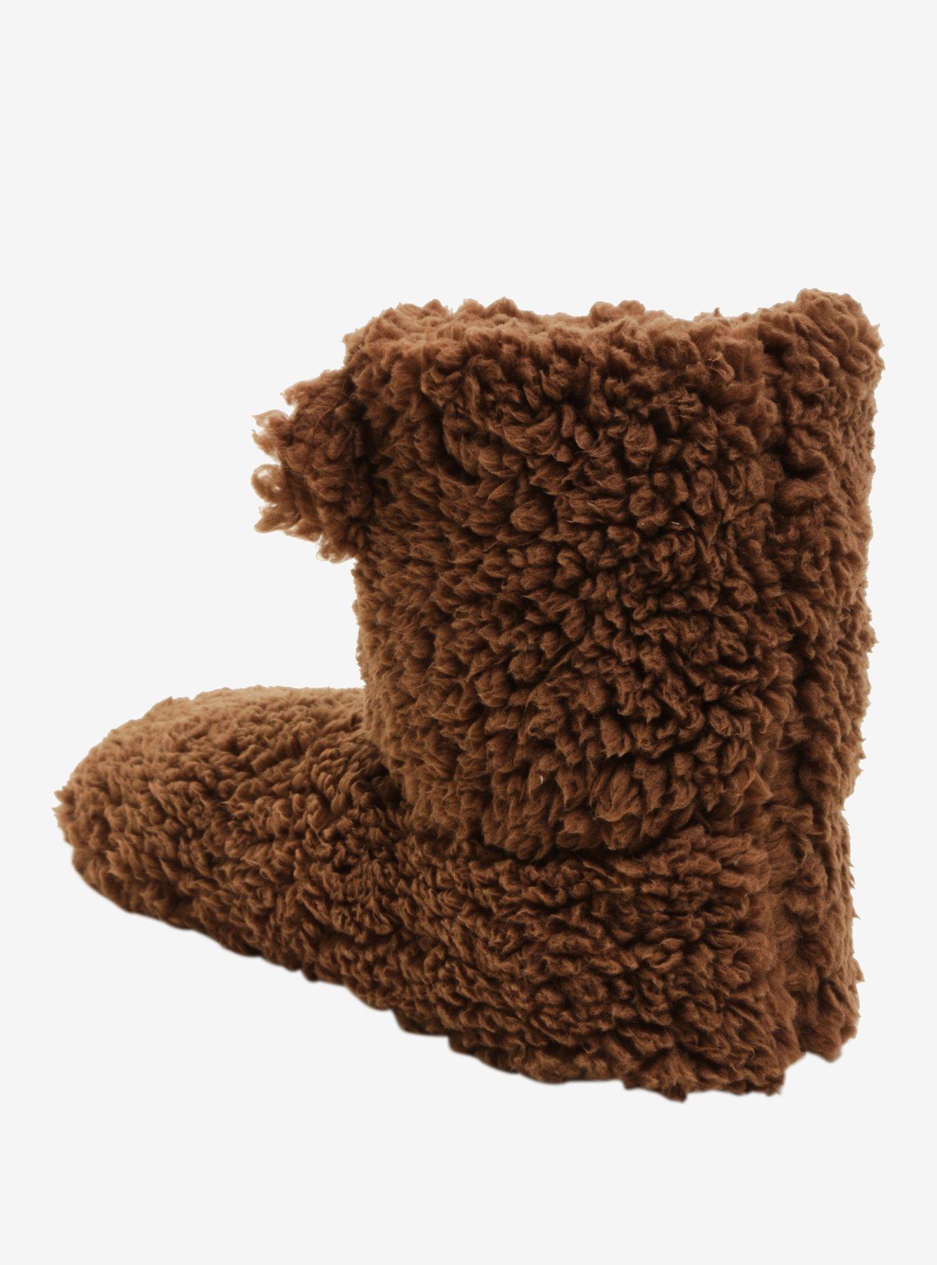 Brown Teddy Bear Slipper Boots, , alternate