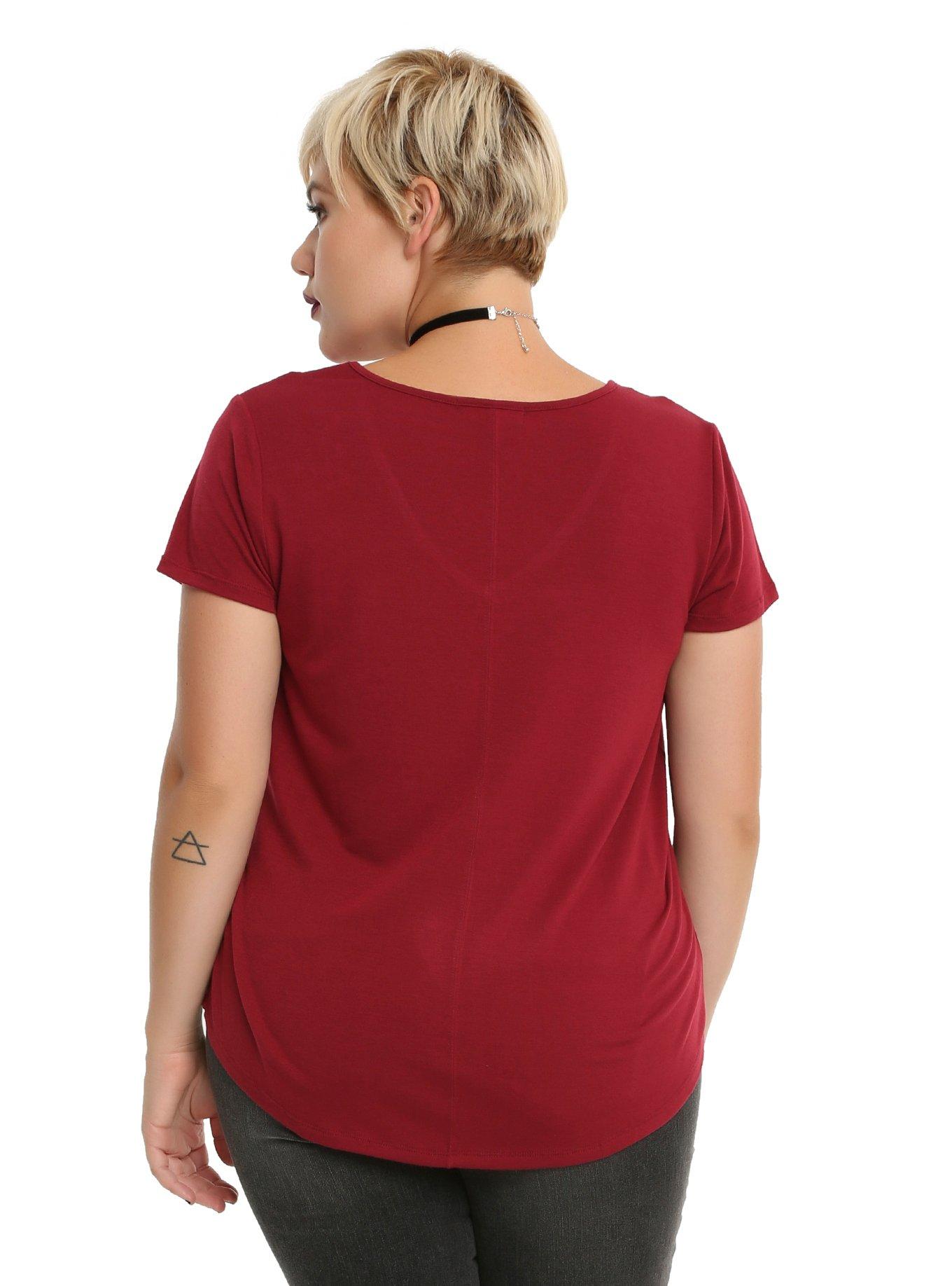 Burgundy Lace-Up Girls Top Plus Size, , alternate