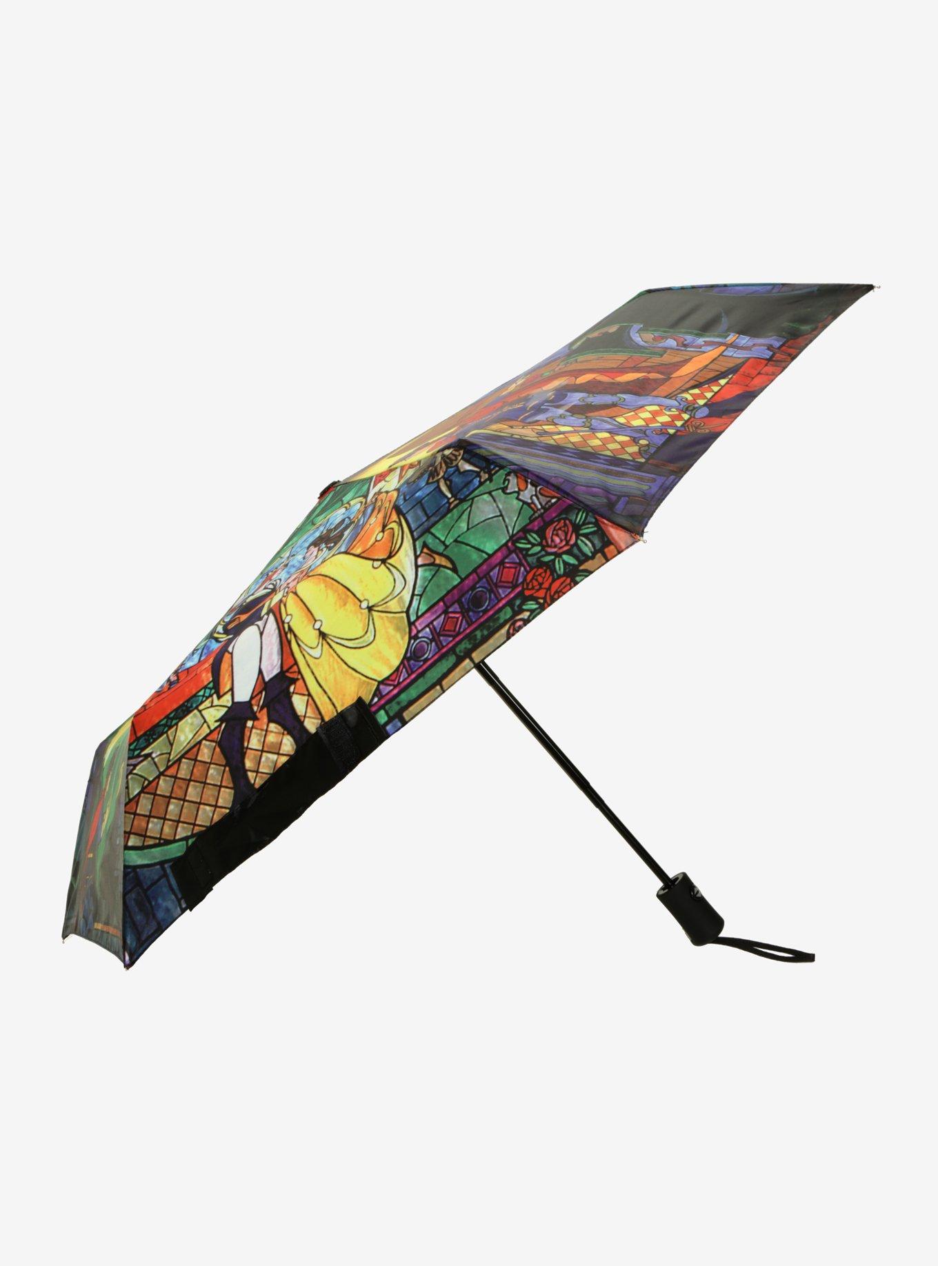 Disney Beauty And The Beast Stained Glass Push Button Umbrella, , alternate