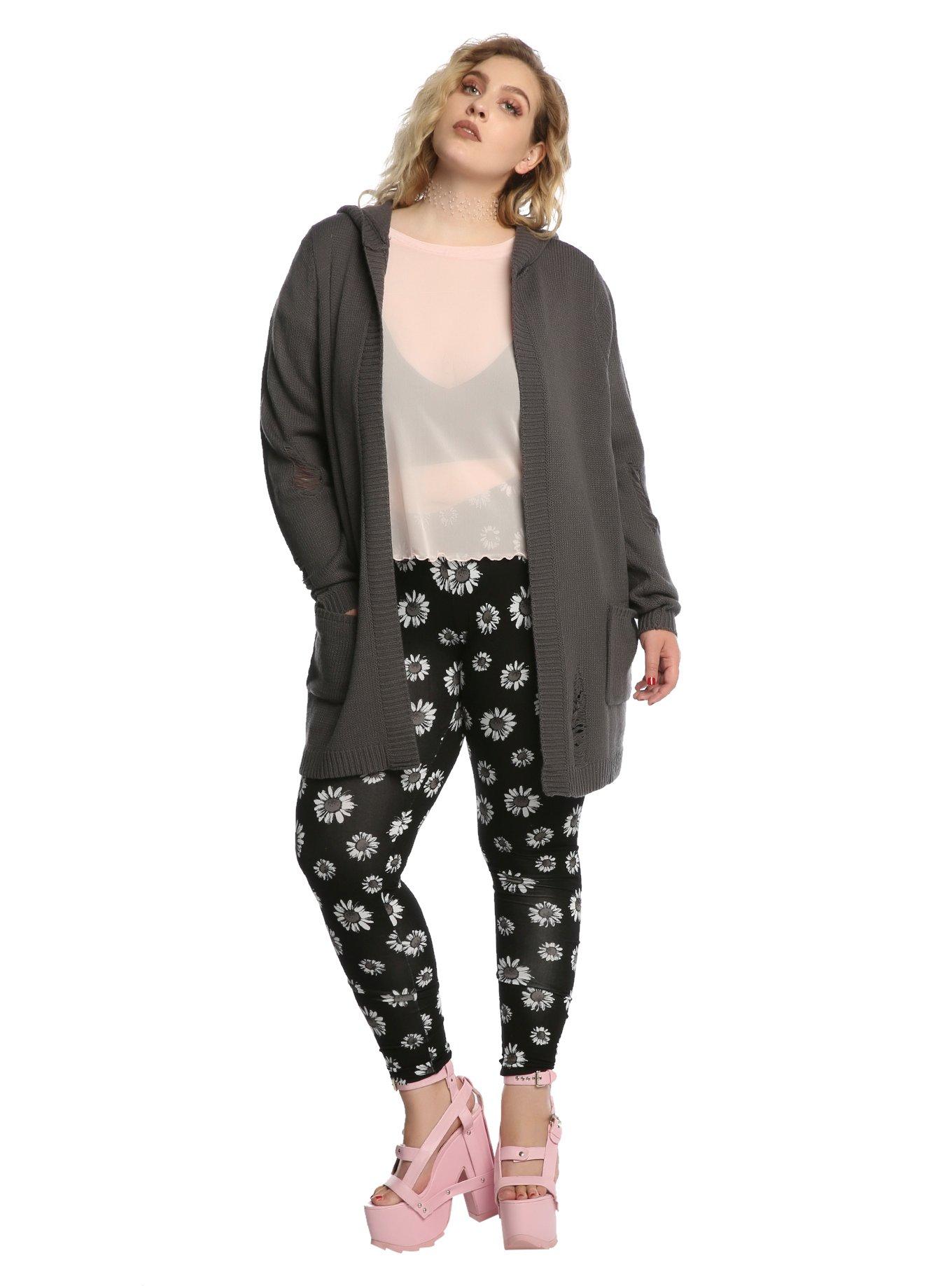 Grey Deconstructed Girls Flyaway Hooded Cardigan Plus Size, , alternate