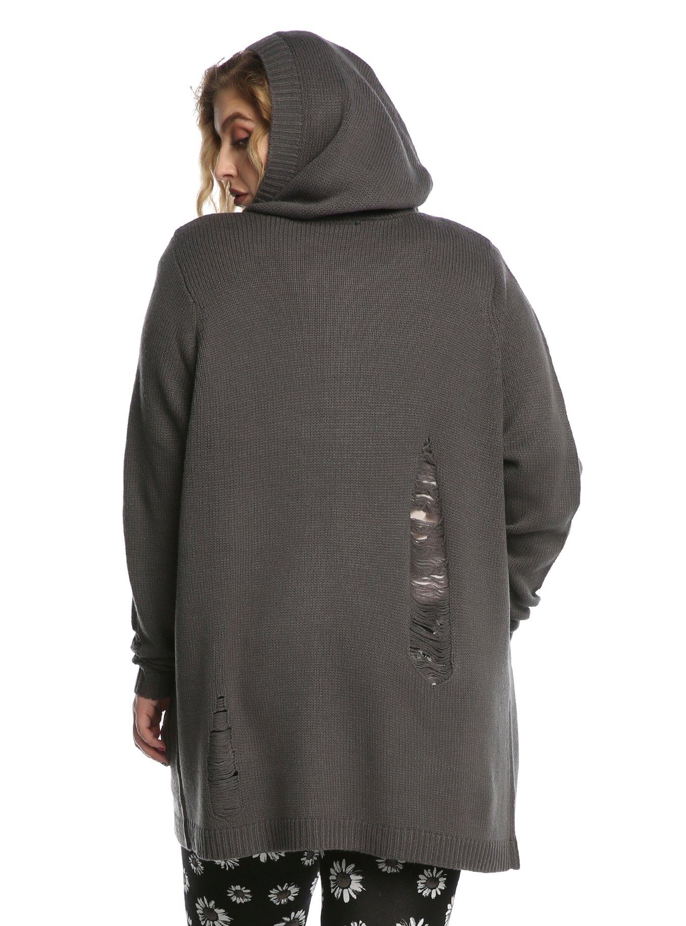 Grey Deconstructed Girls Flyaway Hooded Cardigan Plus Size, , alternate