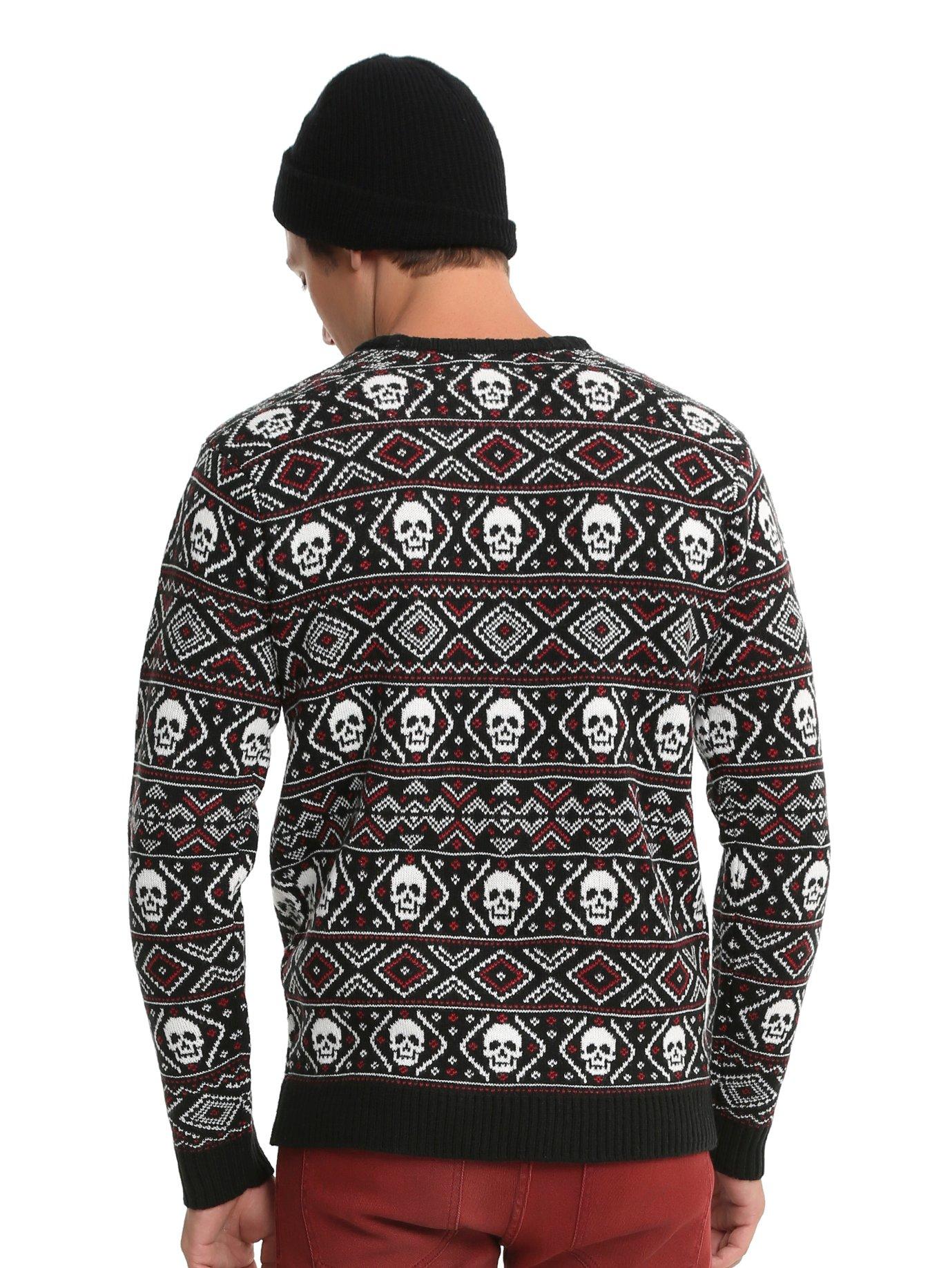 XXX RUDE Black & Red Skull Fair Isle Sweater, , alternate