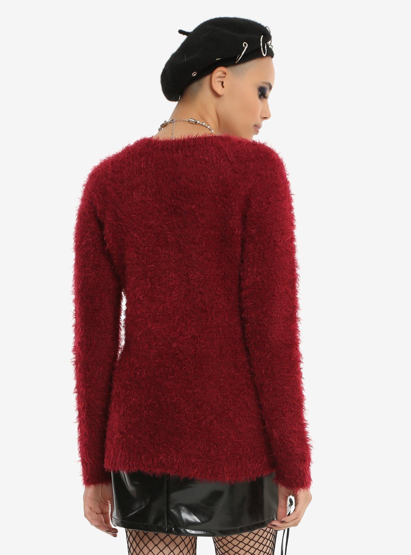 Burgundy Punk Girls Eyelash Sweater, , alternate