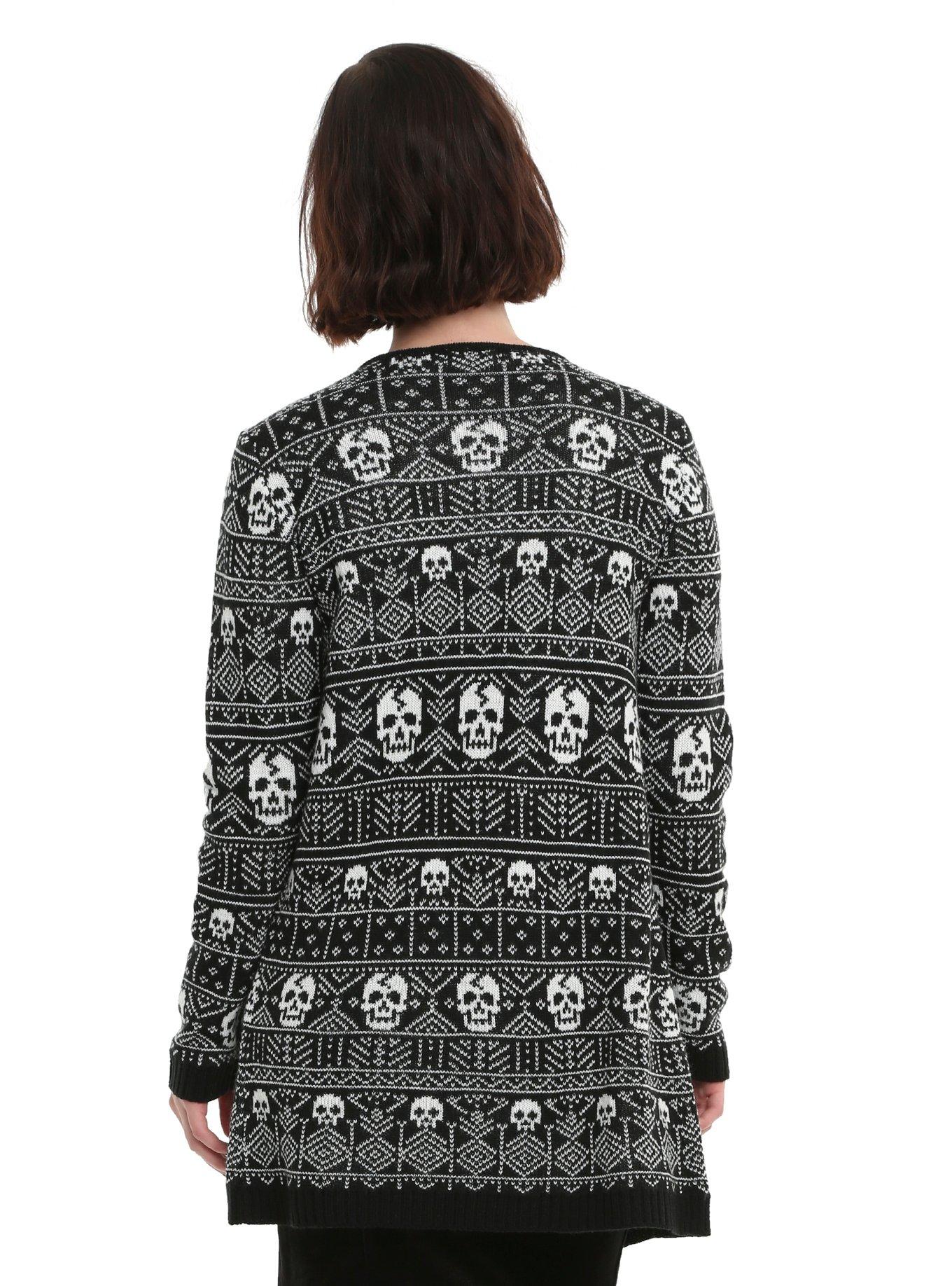Black & White Skull Fair Isle Girls Flyaway Cardigan, , alternate