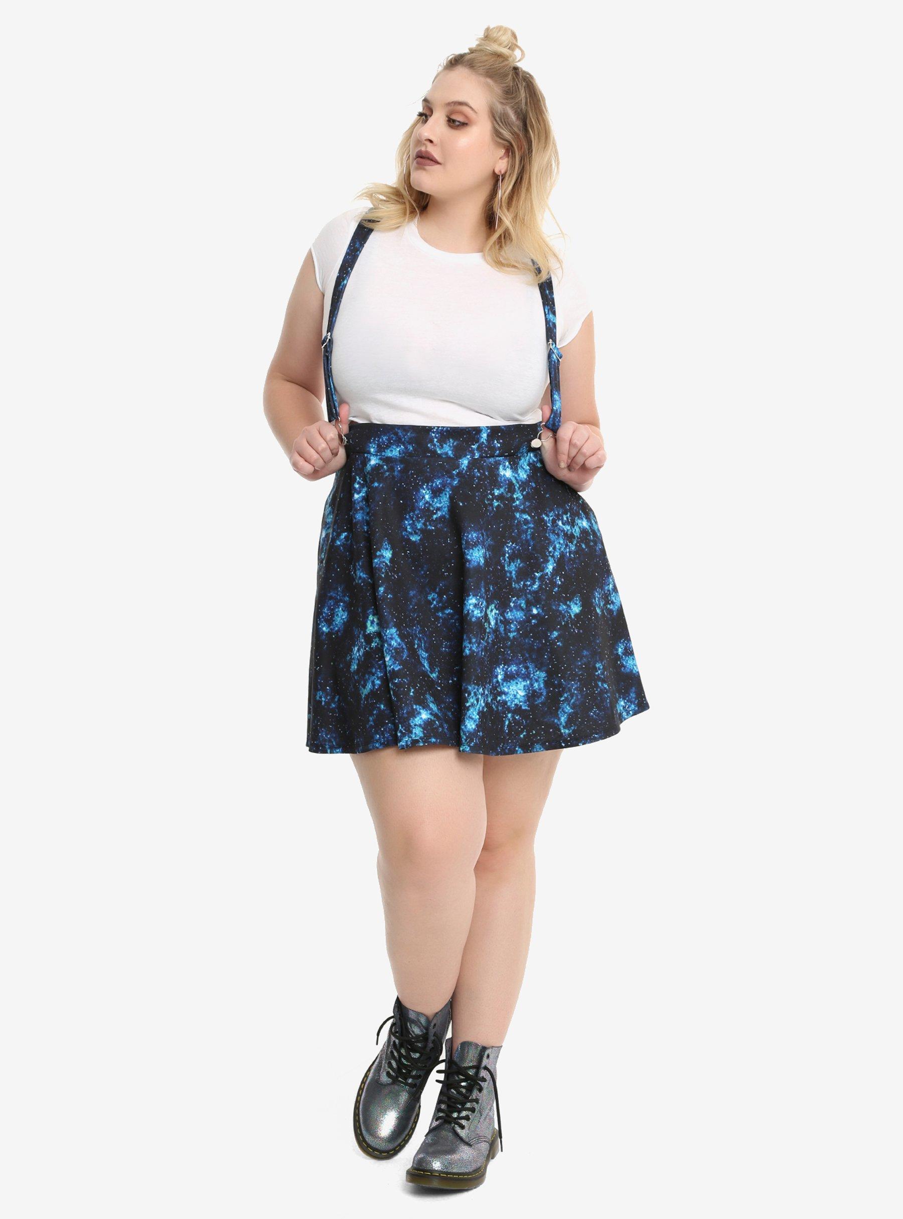 Galaxy Print Suspender Skirt Plus Size, , alternate