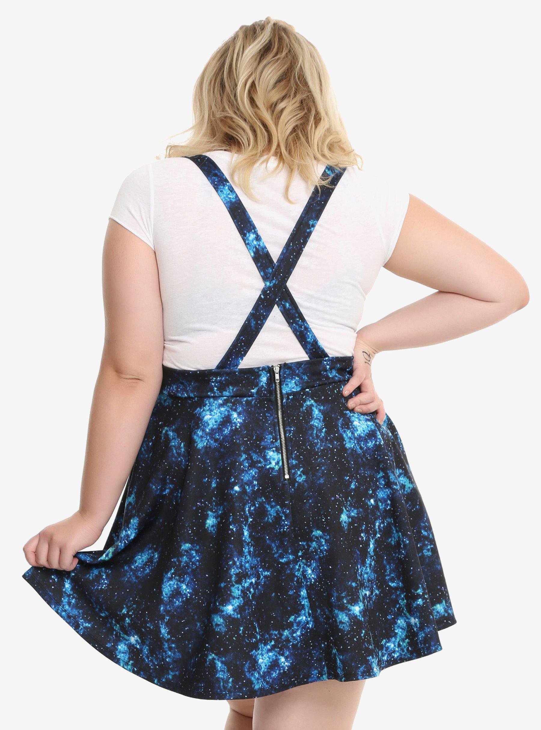 Galaxy Print Suspender Skirt Plus Size, , alternate