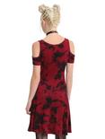 Red & Black Tie Dye Cold Shoulder Dress, , alternate