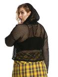 Black Fishnet Girls Crop Hoodie Plus Size, , alternate