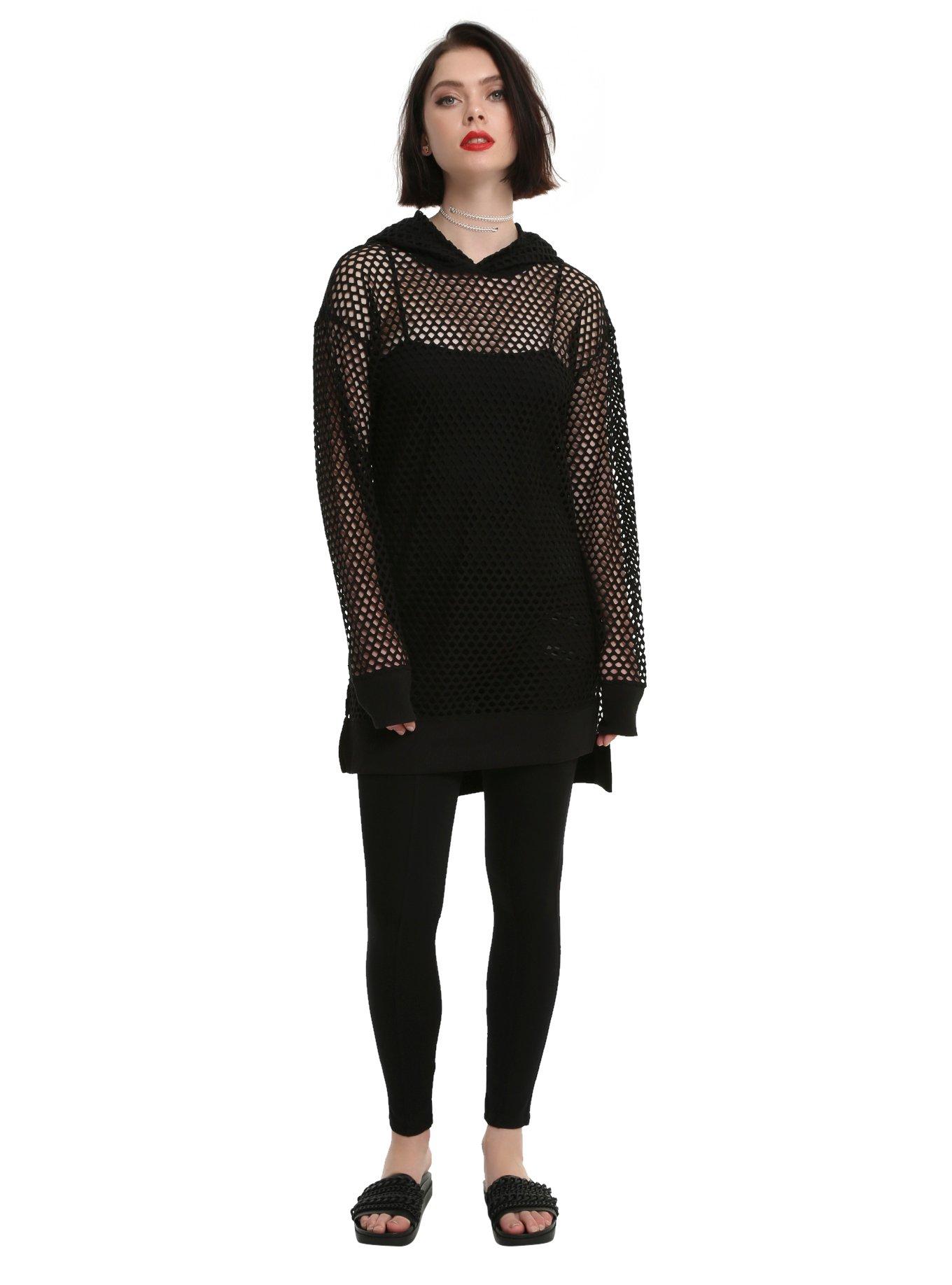 Black Fishnet Girls Tunic Hoodie, , alternate