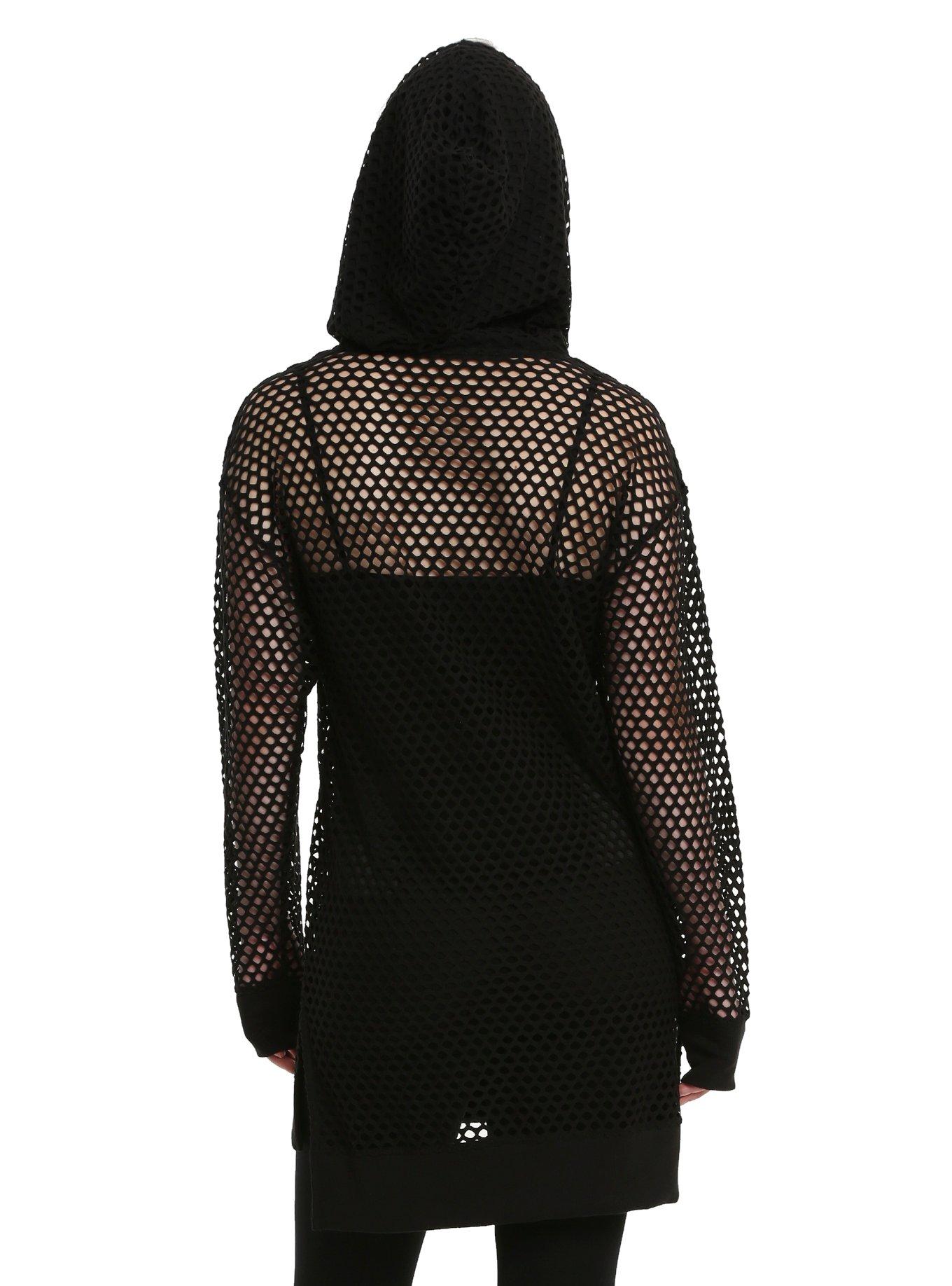 Black Fishnet Girls Tunic Hoodie, , alternate
