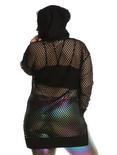 Black Fishnet Girls Tunic Hoodie Plus Size, , alternate