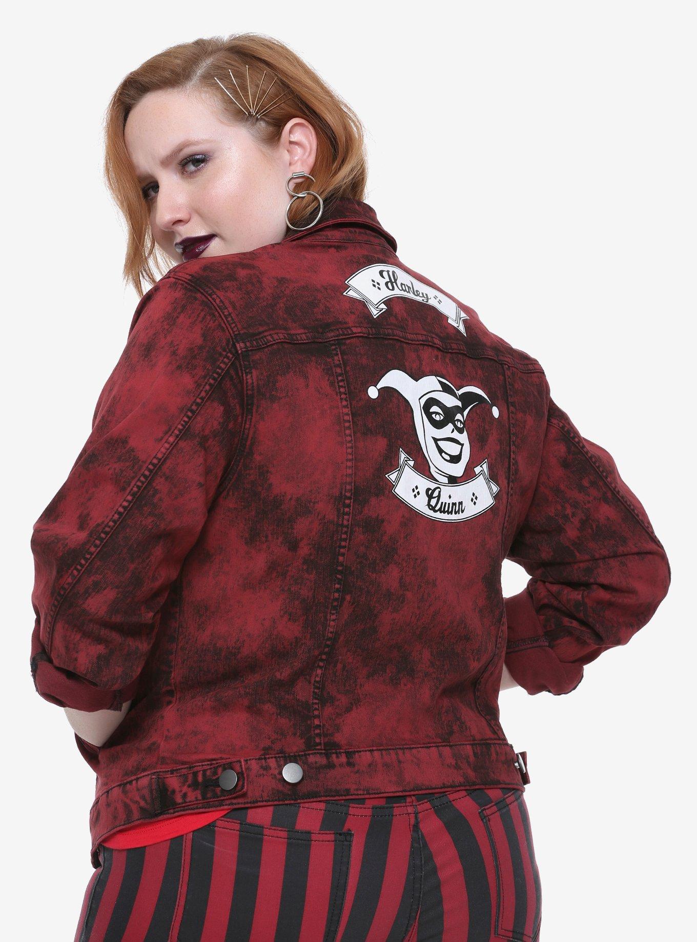 DC Comics Harley Quinn Red Overdye Girls Denim Jacket Plus Size, , alternate