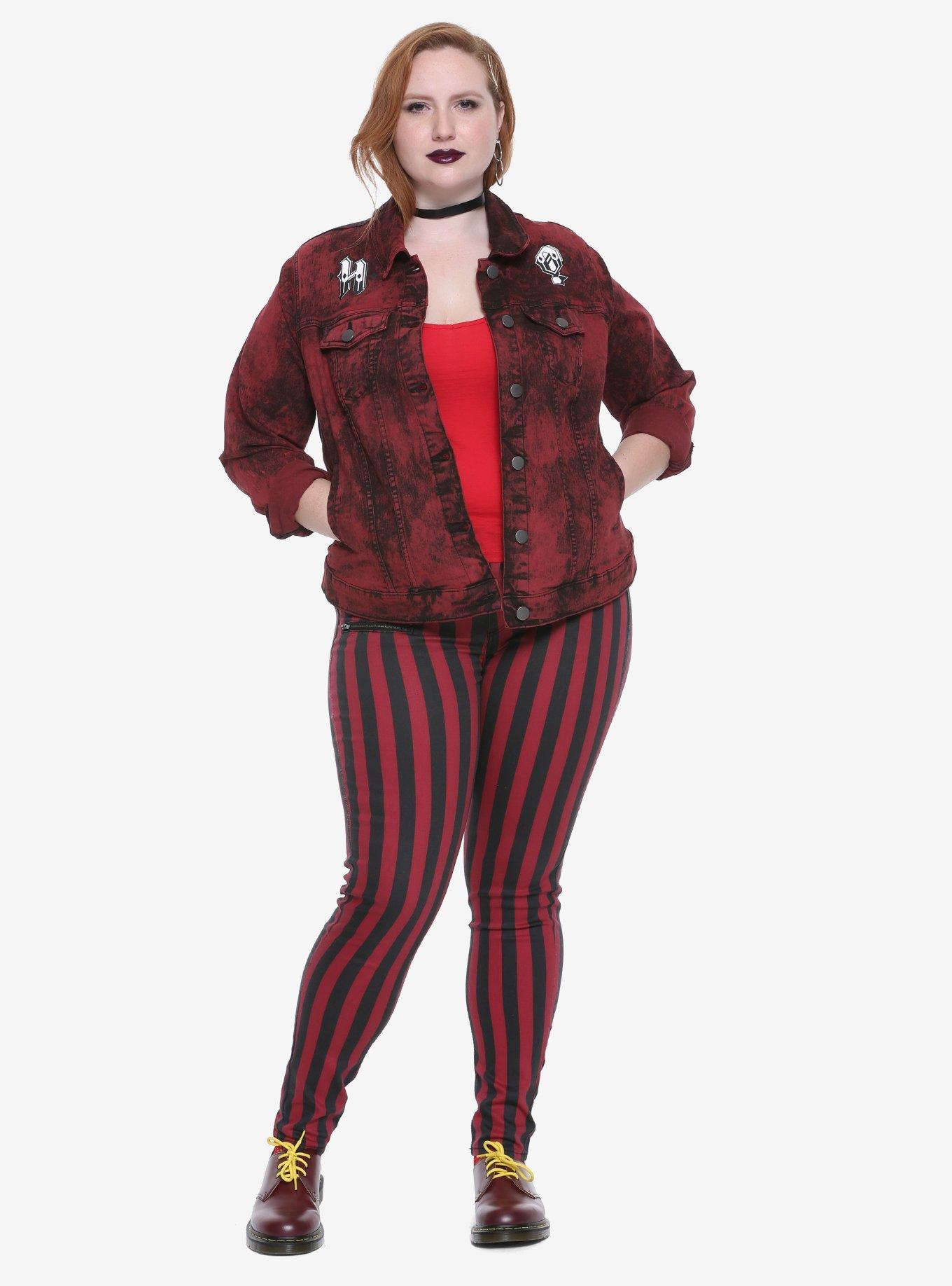 DC Comics Harley Quinn Red Overdye Girls Denim Jacket Plus Size, , alternate