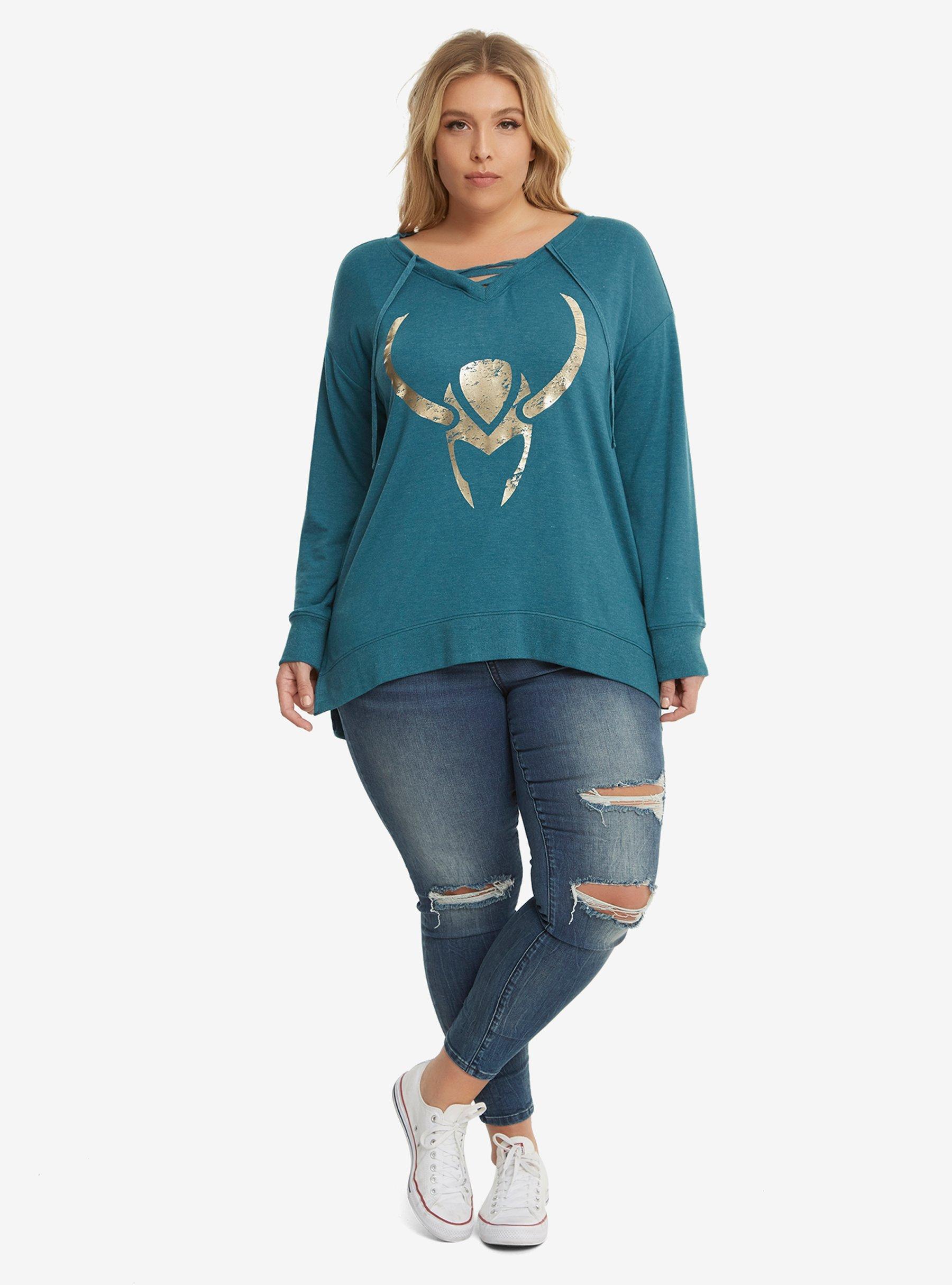 Marvel Loki Helmet Tie-Front Sweatshirt Plus Size, , alternate