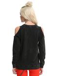 Faded Black Cold Shoulder Girls Sweatshirt, , alternate