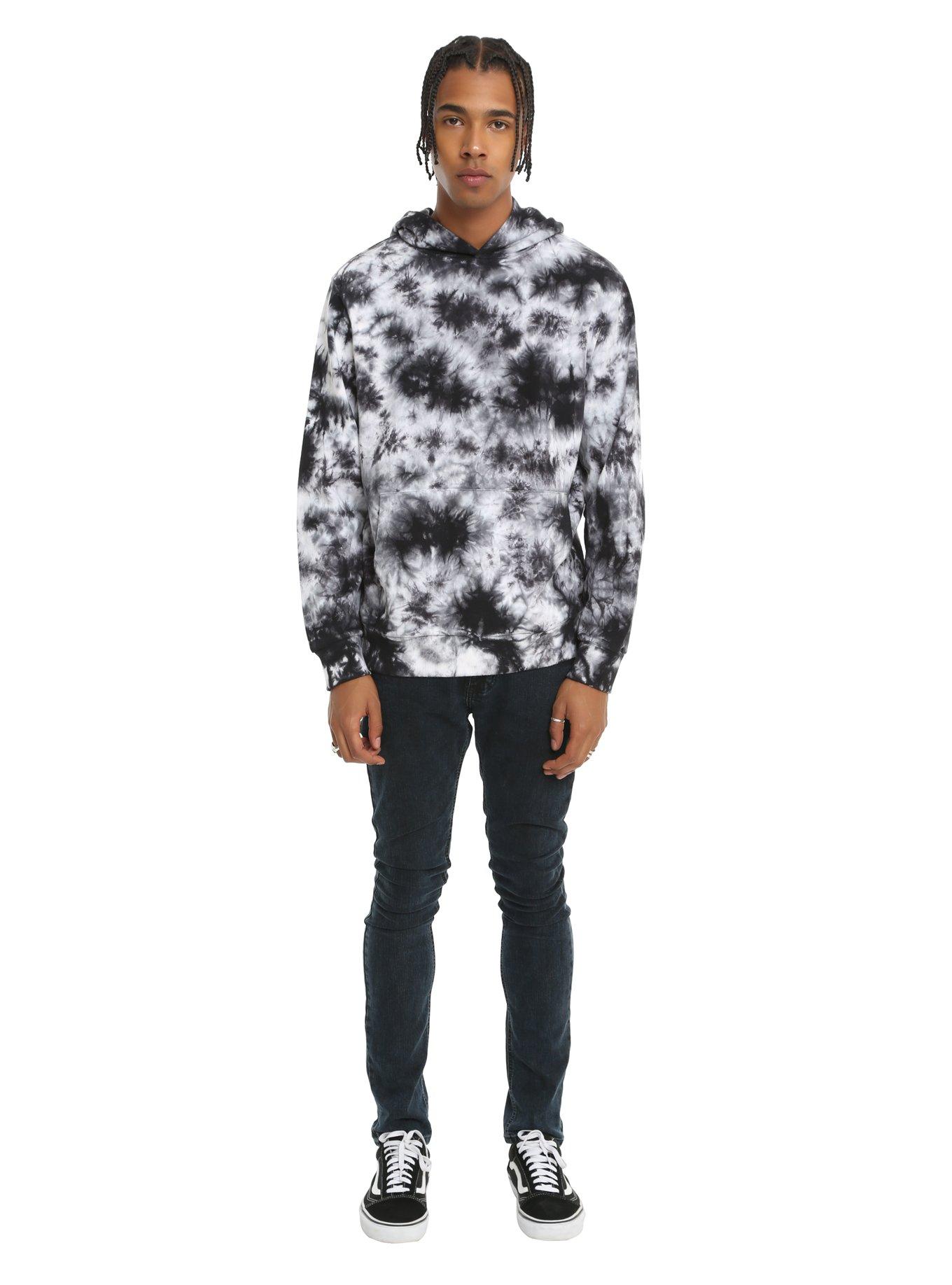 Black & White Tie Dye Pullover Hoodie, , alternate