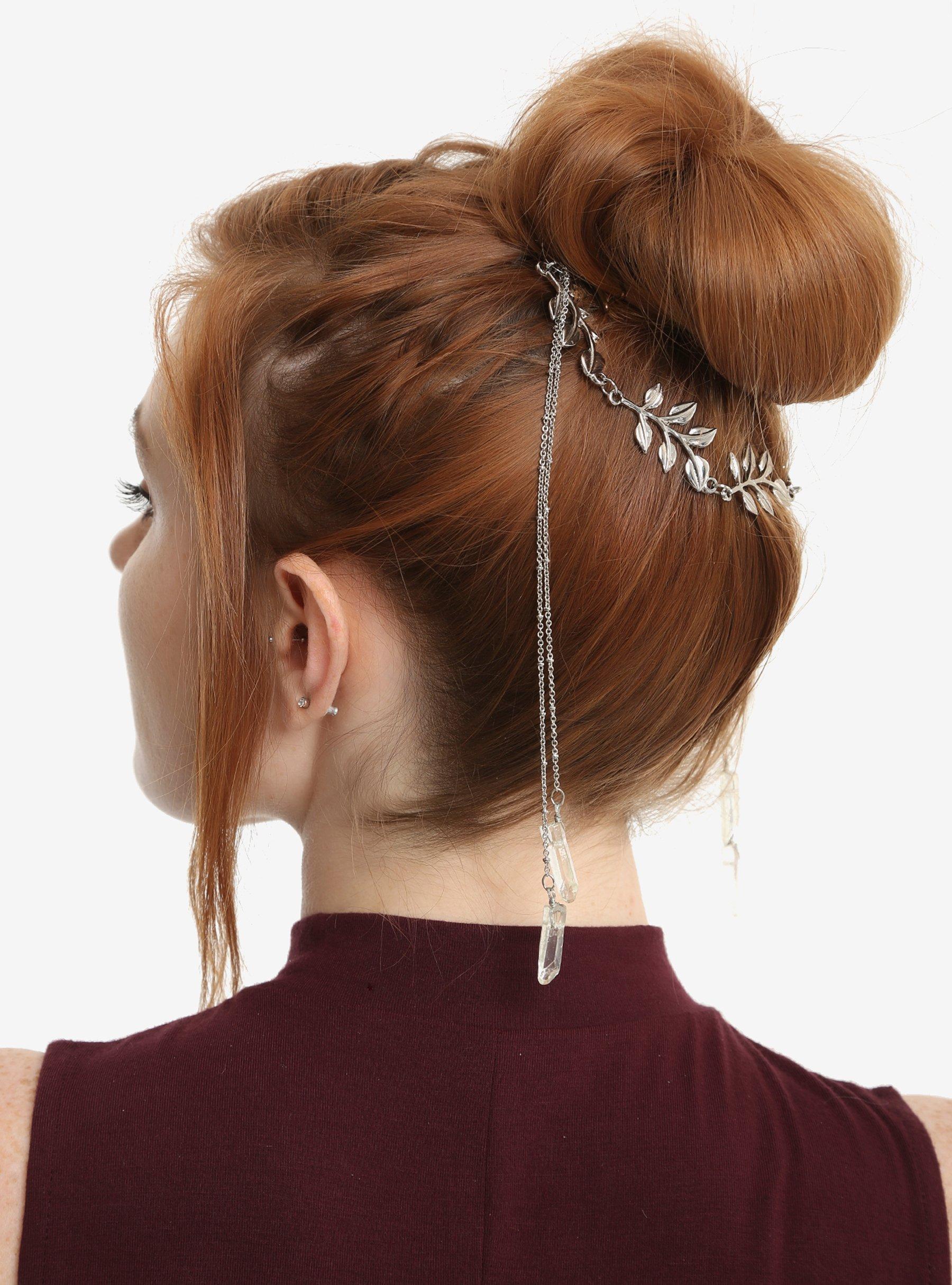 Silver Leaf Crown Hanging Crystal Clip, , alternate