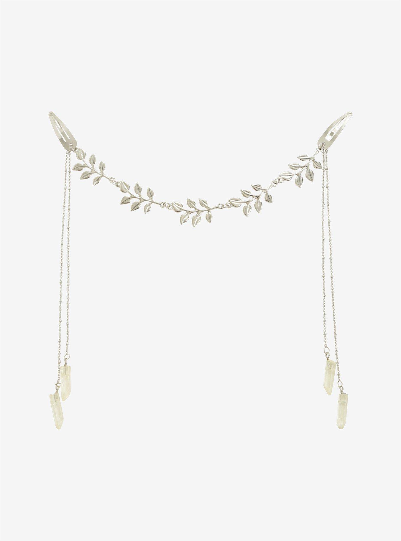 Silver Leaf Crown Hanging Crystal Clip, , alternate
