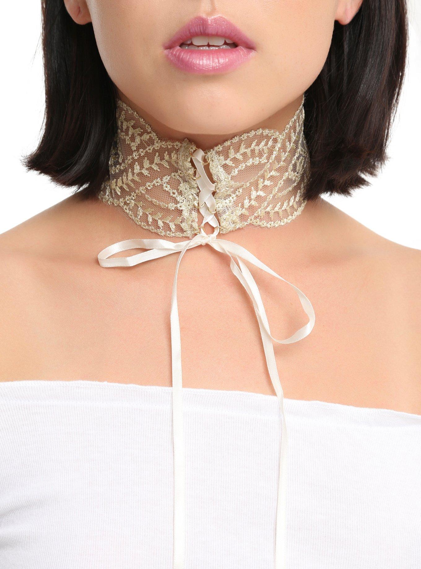 Ivory Lace Corset Choker, , alternate