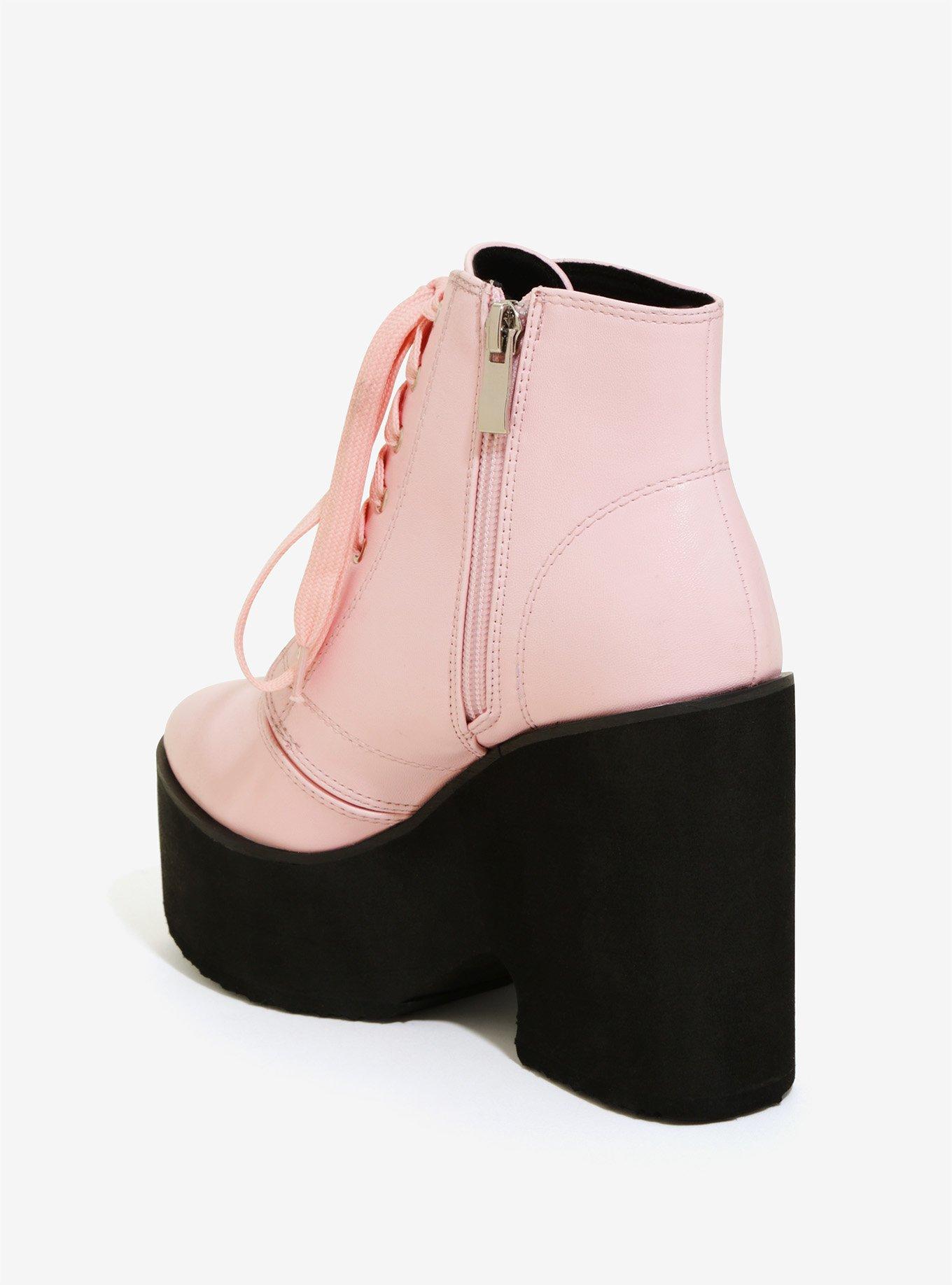 Pastel Pink Lace-Up Platform Booties, , alternate