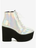 Holographic Faux Leather Lace-Up Platform Booties, , alternate