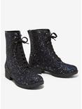 Plus Size Black & Purple Glitter Combat Boots, , alternate