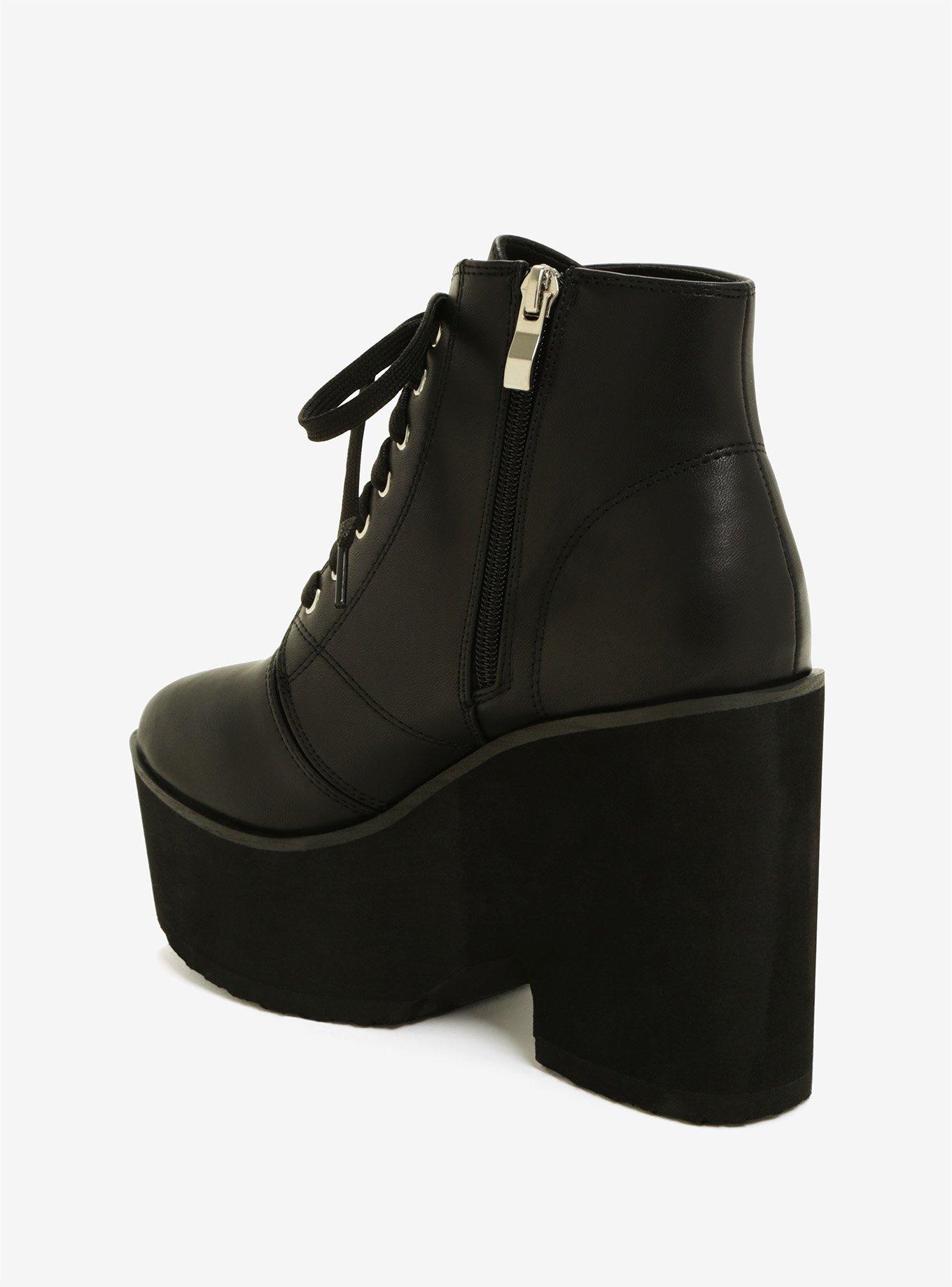 Black Faux Leather Platform Booties, , alternate