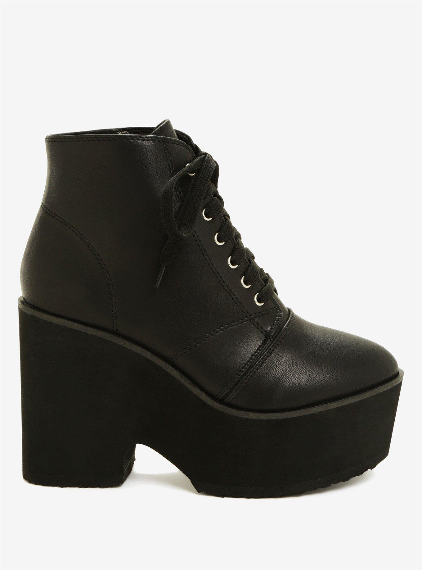 Black Faux Leather Platform Booties, , alternate