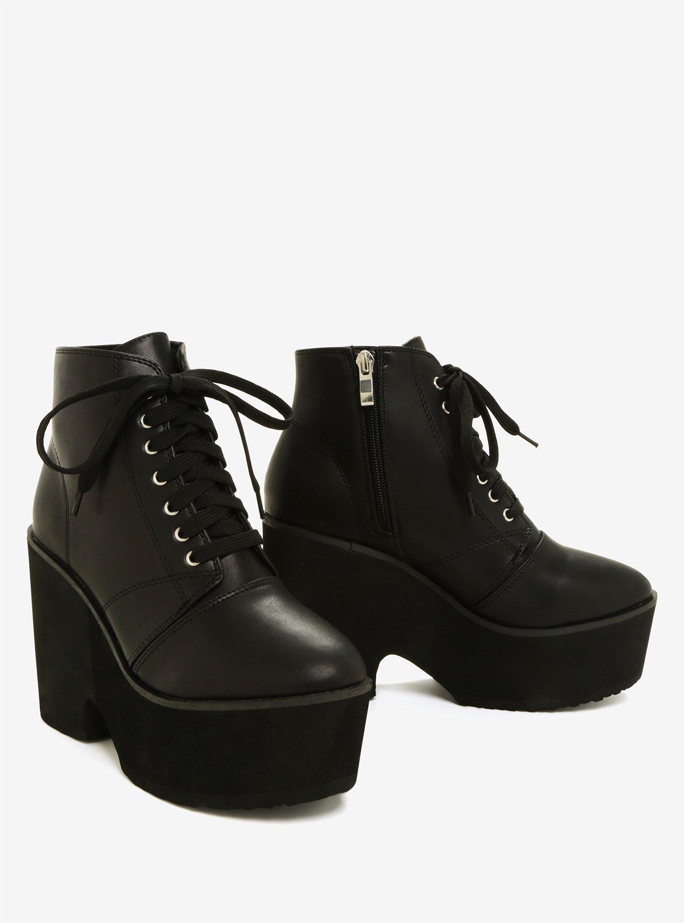 Black Faux Leather Platform Booties, , alternate