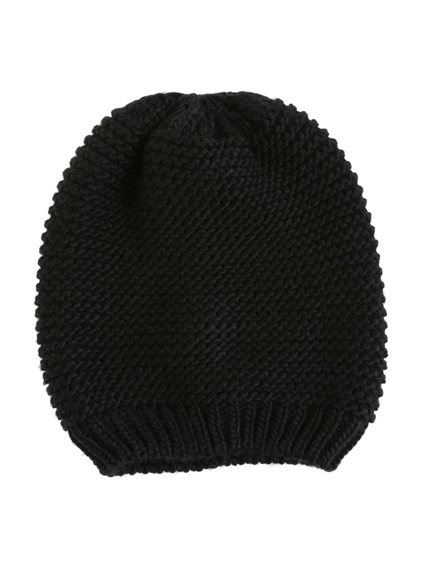Oversized Black Heavy Knit Slouch Beanie, , alternate