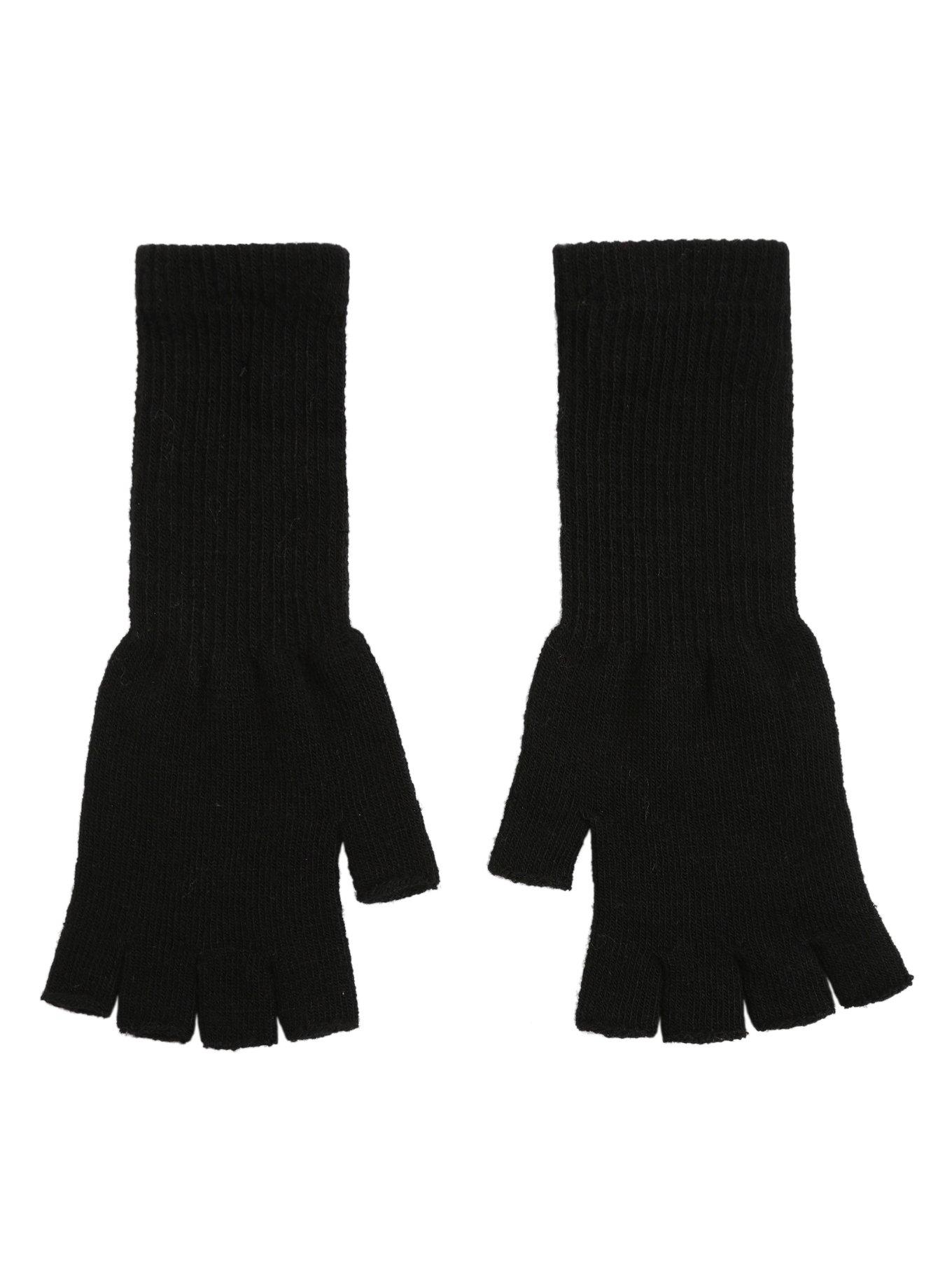 Black Extended Cuff Fingerless Gloves, , alternate