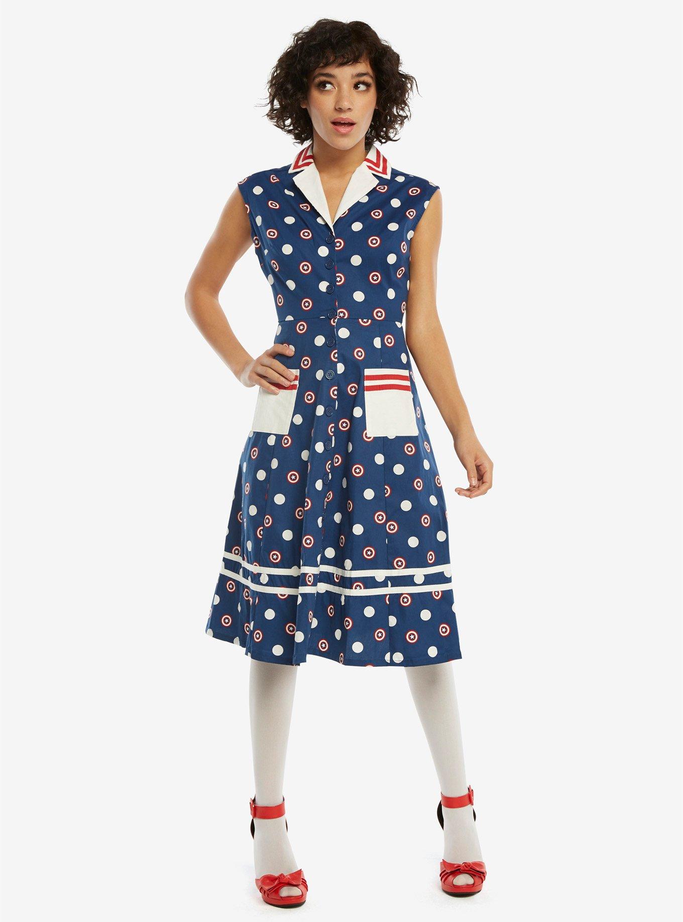 Marvel Captain America Retro Button-Front Dress, , alternate