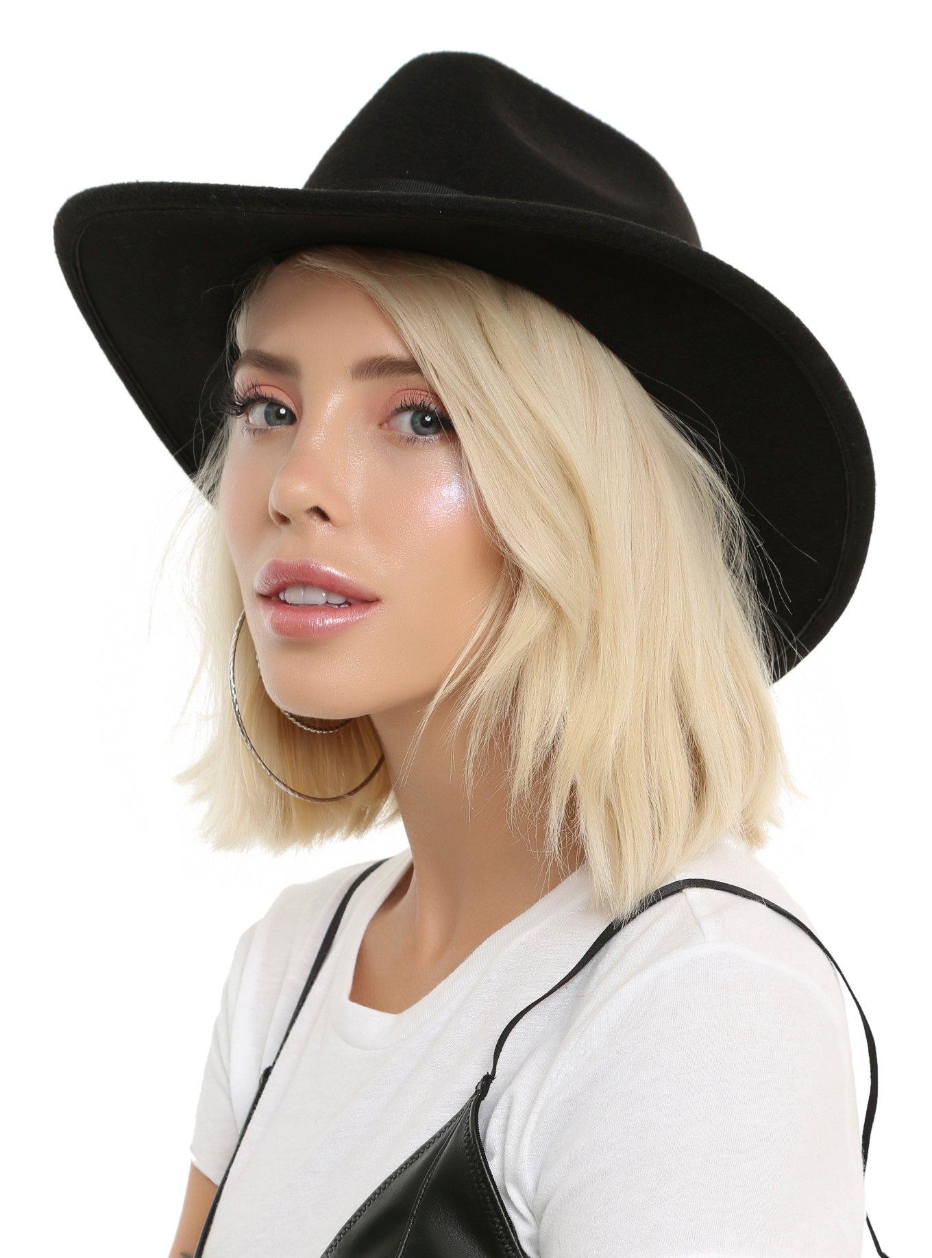 Black Flat Brim Fedora, , alternate