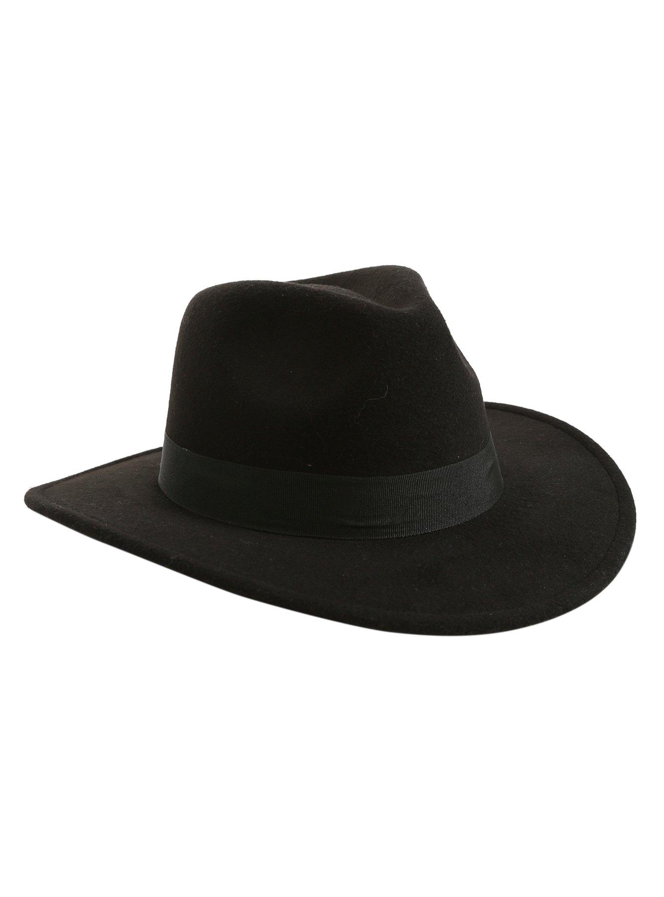 Black Flat Brim Fedora, , alternate