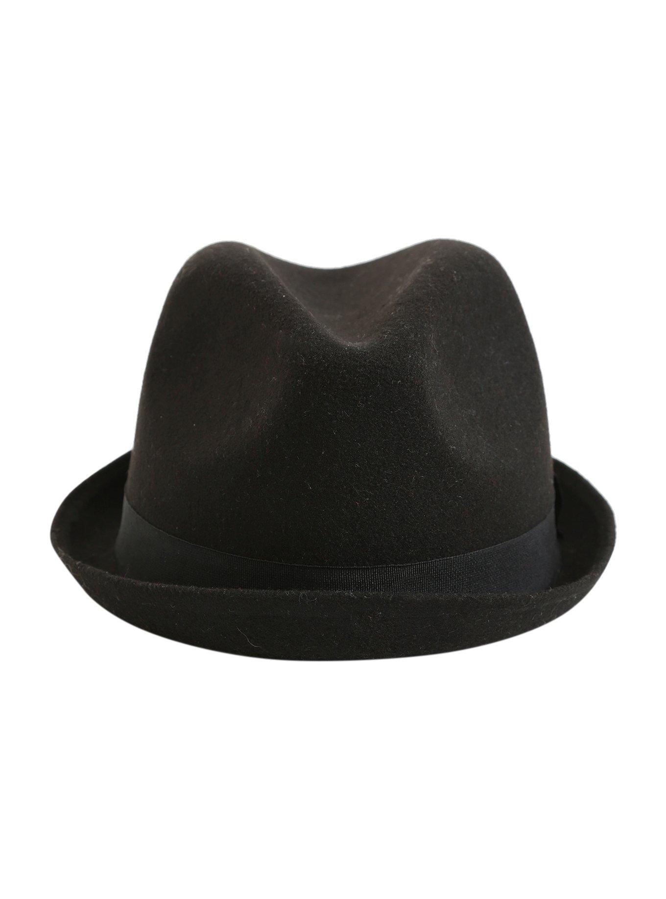 Black Turned Up Brim Fedora, , alternate