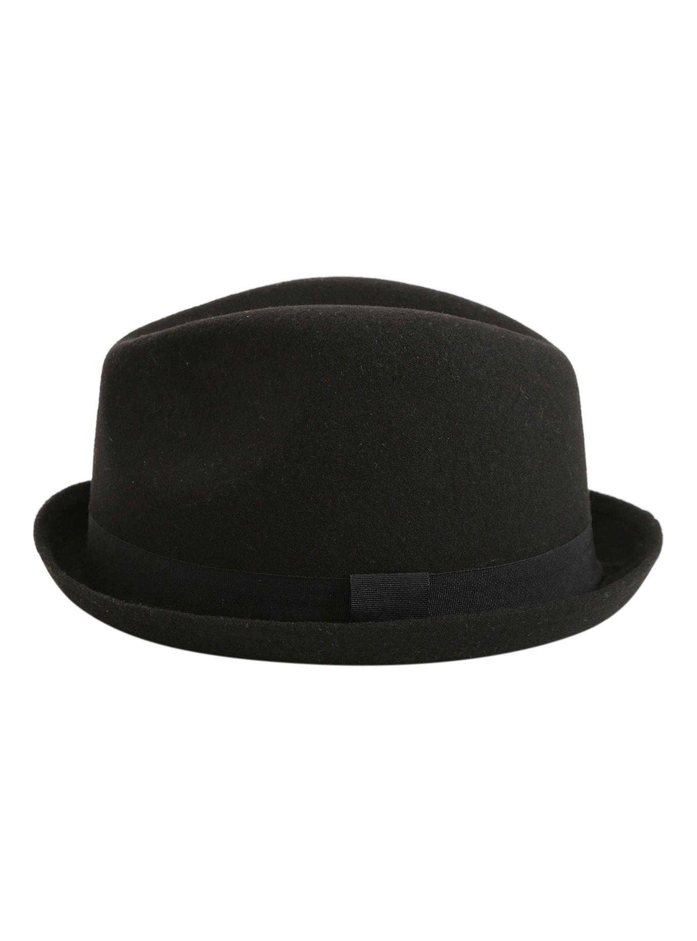 Black Turned Up Brim Fedora, , alternate