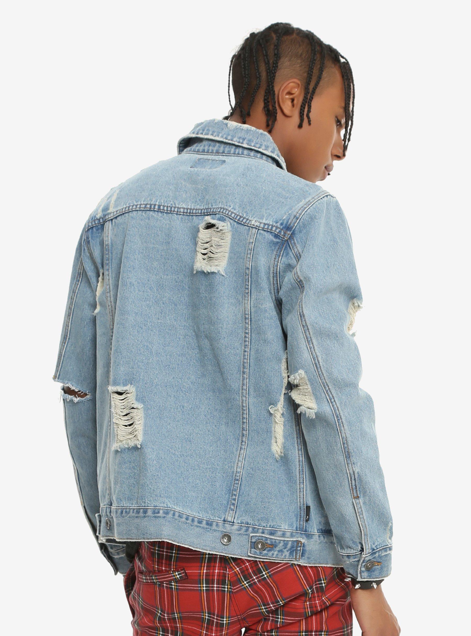 XXX RUDE Light Indigo Destructed Denim Jacket, , alternate