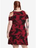 Red & Black Tie-Dye Cold Shoulder Dress Plus Size, , alternate