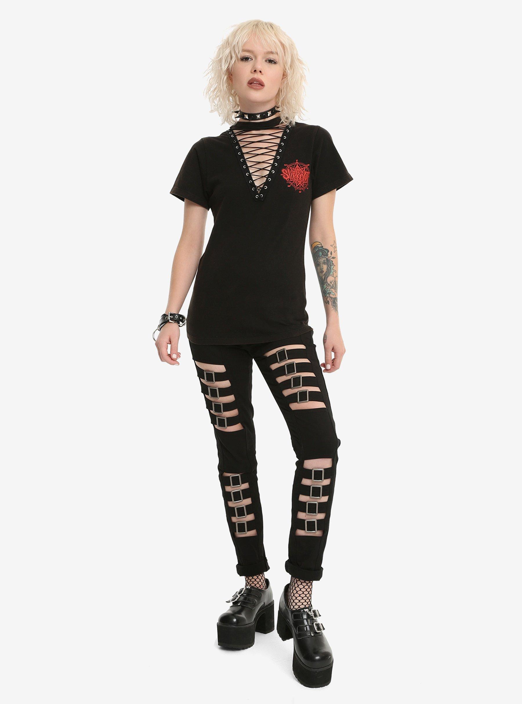Slipknot Lace-Up V-Neck Girls T-Shirt, , alternate