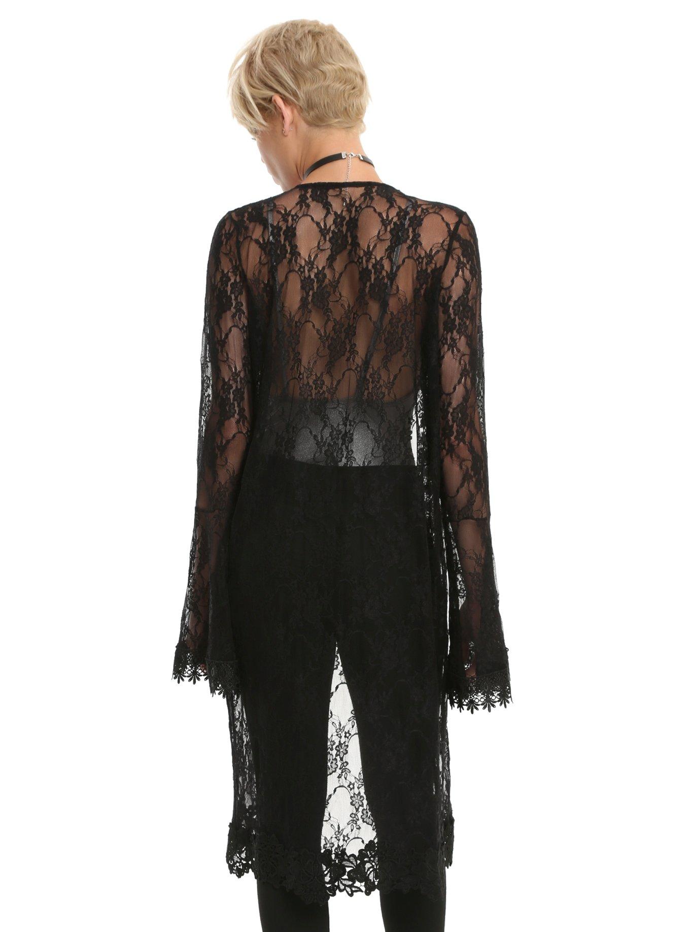 Black Lace Long Kimono, , alternate