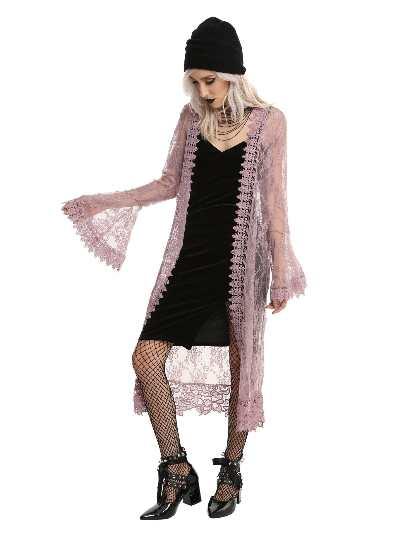 Plum Lace Duster Kimono, , alternate