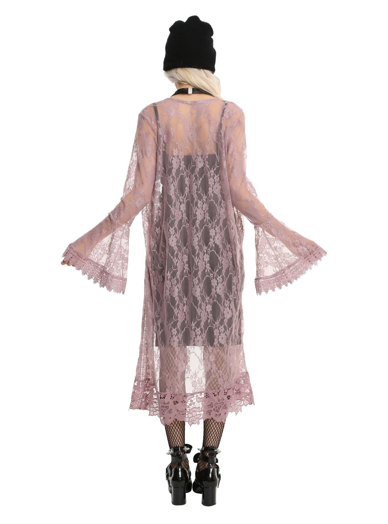 Plum Lace Duster Kimono, , alternate