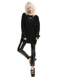 Black Lace-Up Heavy Knit Girls Tunic Sweater, , alternate