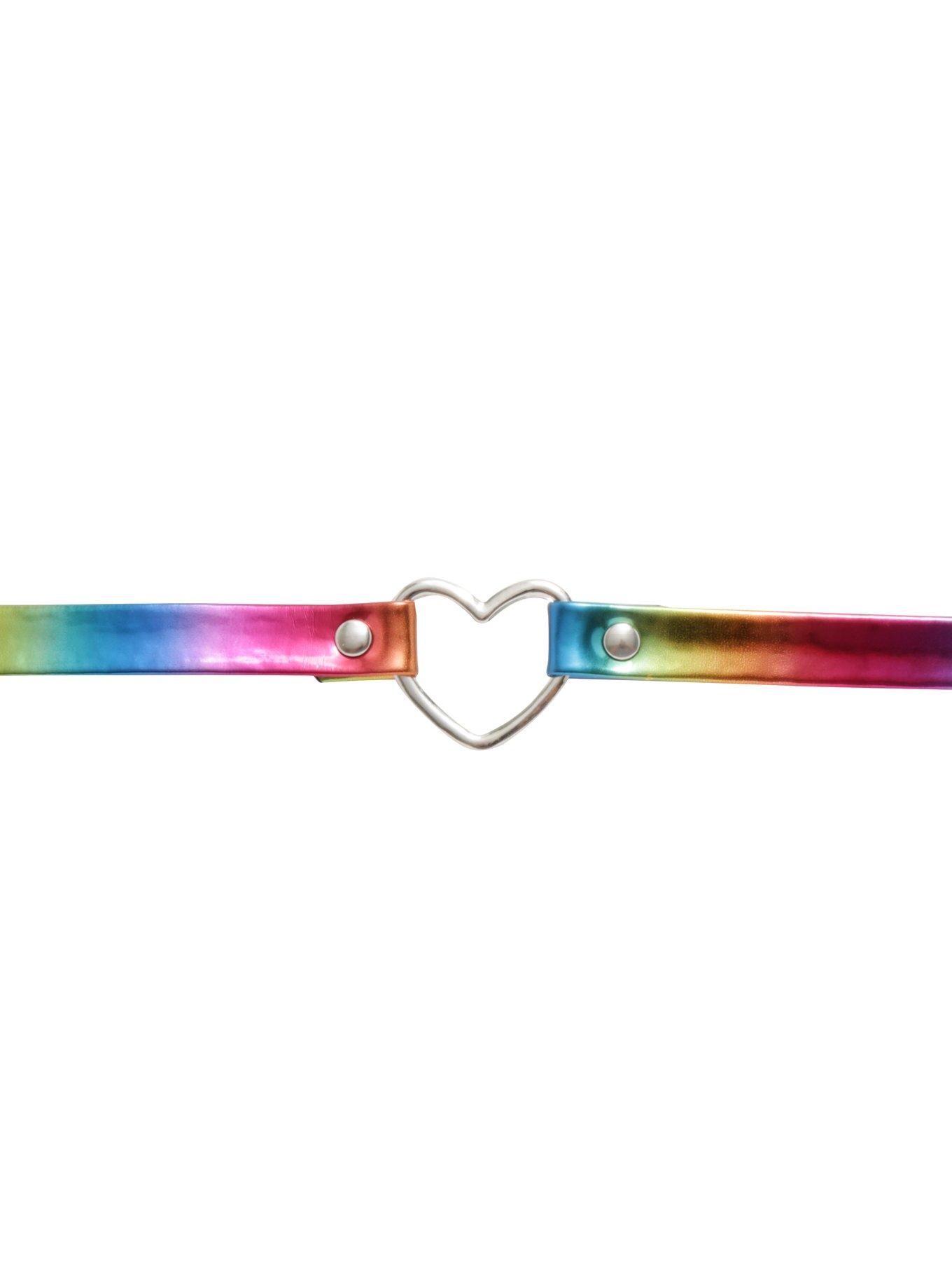 Blackheart Rainbow Heart O-Ring Bondage Choker, , alternate
