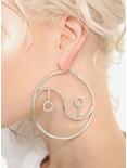 Silver Metal Yin-Yang Hoop Earrings, , alternate